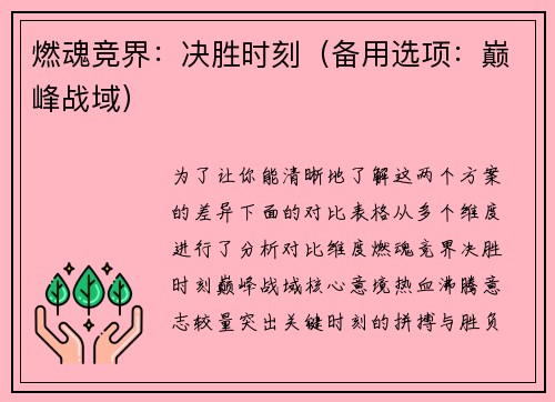 燃魂竞界：决胜时刻（备用选项：巅峰战域）