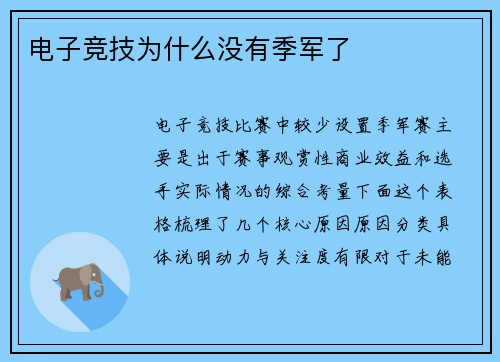 电子竞技为什么没有季军了